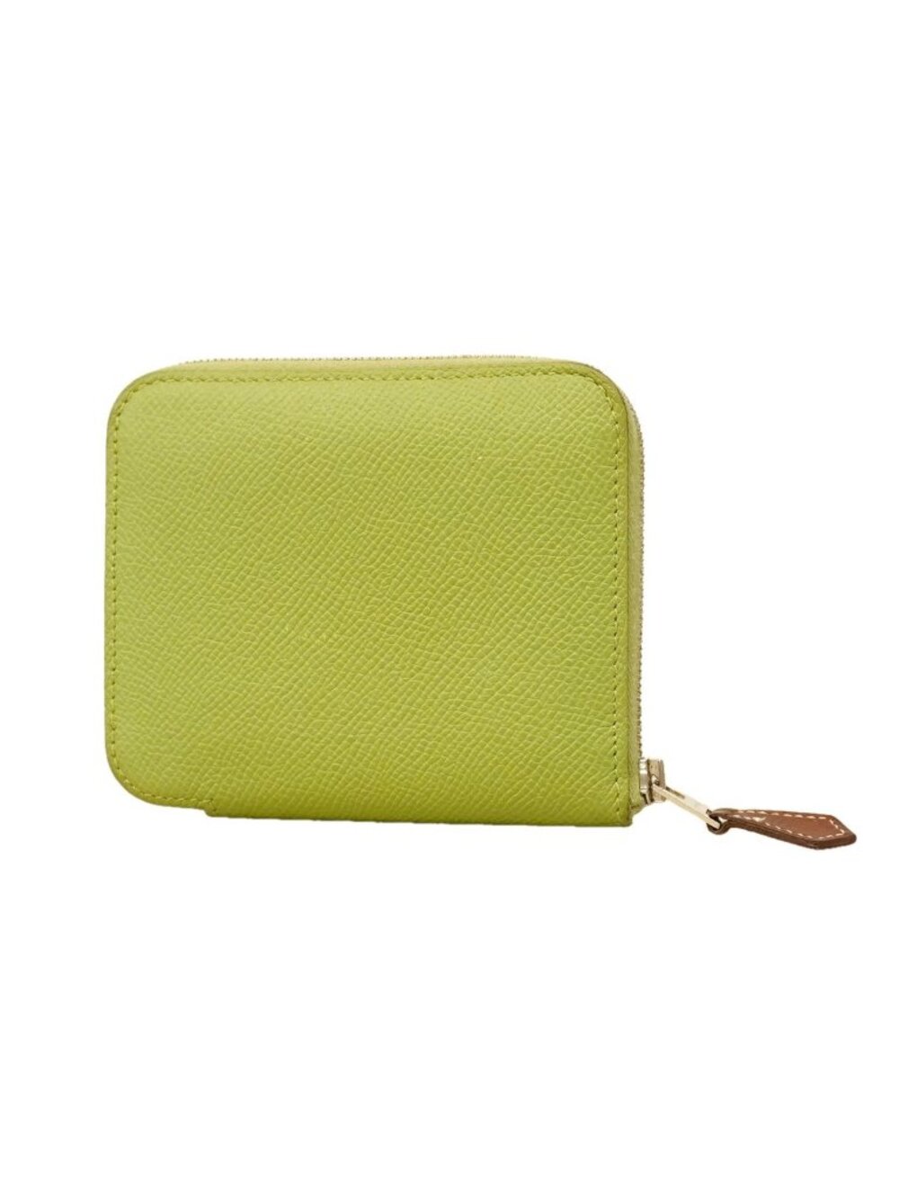 Hermes Coin Purse Azap Compact Silk'in Veau Epsom Vert Criquet Silver
